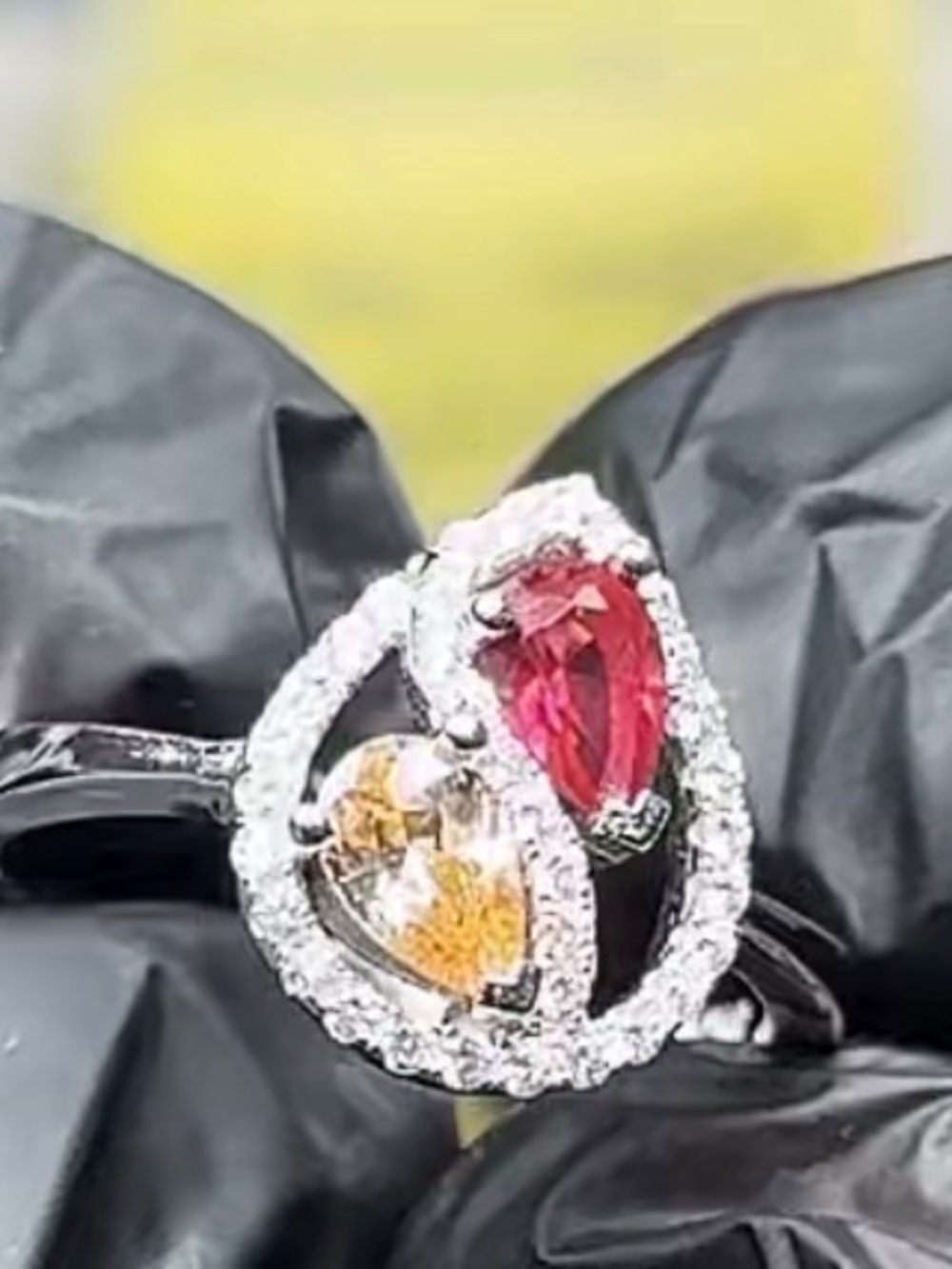 925 Sterling Silver Teardrop Ring Gemstones & GRA CERTIFIED MOISSANITE DIAMONDS